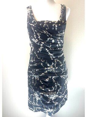 Express Dress Ruched Satin Navy Asian Floral Cocktail Formal Dress Size 8